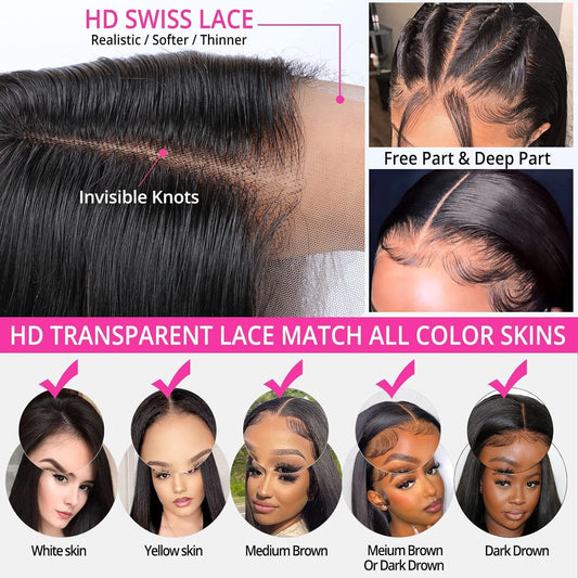 200% Density 13x4 Body Wave Lace Front Wigs Human Hair Body Wave Human Hair Wig Glueless Human Hair Wigs for Black Women Pre Plucked HD Transparent Lace Frontal Wigs Human Hair Bleached Knots