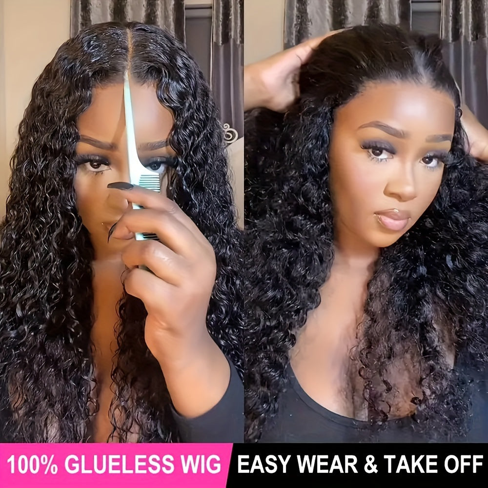 Deep Curly Human Hair Wigs Glueless Pre Cut Lace Human Hair Wigs 13x4 HD Lace Frontal Wigs 100% Real Glueless Wigs Friendly For Beginners Pre Cut Deep Wave Lace Front Wigs 250% Density No Glue Wigs