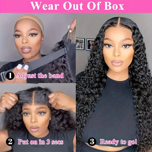 Deep Curly Human Hair Wigs Glueless Pre Cut Lace Human Hair Wigs 13x4 HD Lace Frontal Wigs 100% Real Glueless Wigs Friendly For Beginners Pre Cut Deep Wave Lace Front Wigs 250% Density No Glue Wigs