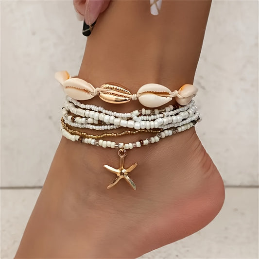 7pcs/set Bohemian Wind Shell Beaded Woven Bracelet Anklet