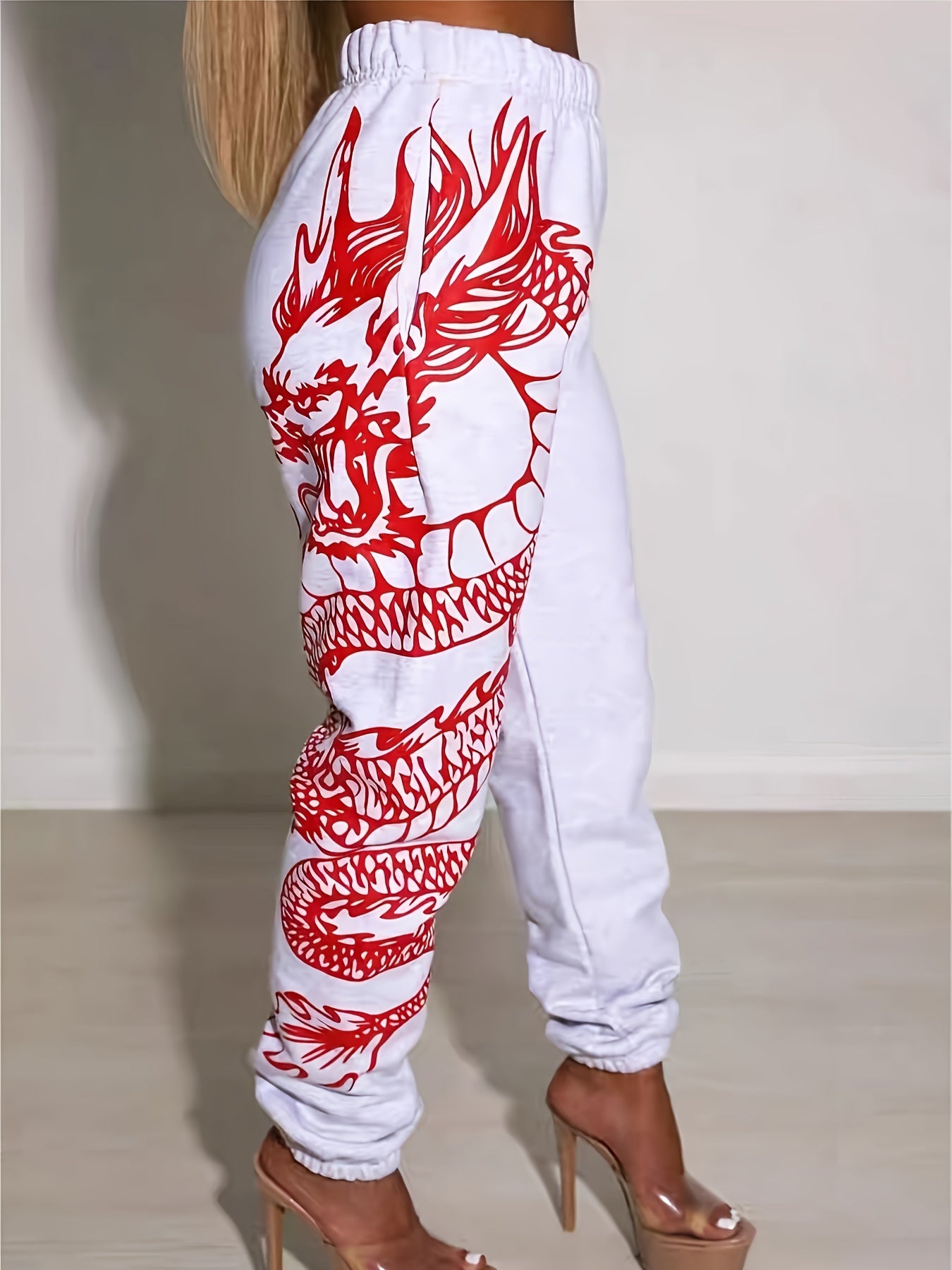 Letter & Lips Print Pants, Casual Sporty Elastic Waist Pants, Women's Clothing