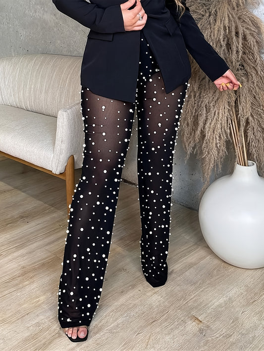 Glamorous Beaded High Waist Sheer Pants